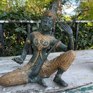India Thai musician bronze figurine vintage